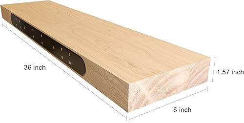 Miniatura 3 de Juego de 2 estantes flotantes de madera, madera natural rústica de 36 pulgadas, estantes de almacenamiento rústicos montados en la pared para