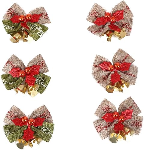 Miniatura 7 de 10 mini lazos de Navidad de 2 pulgadas, coronas de arpillera verde y rojo, lazos pequeños para decoración de árbol de Navidad para bodas, fiestas,