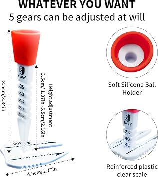 CAITON Adjustable Height Plastic Golf Tees, 3-1/4 in, with Swing Visual Guide, Triangle Directional Design Mark