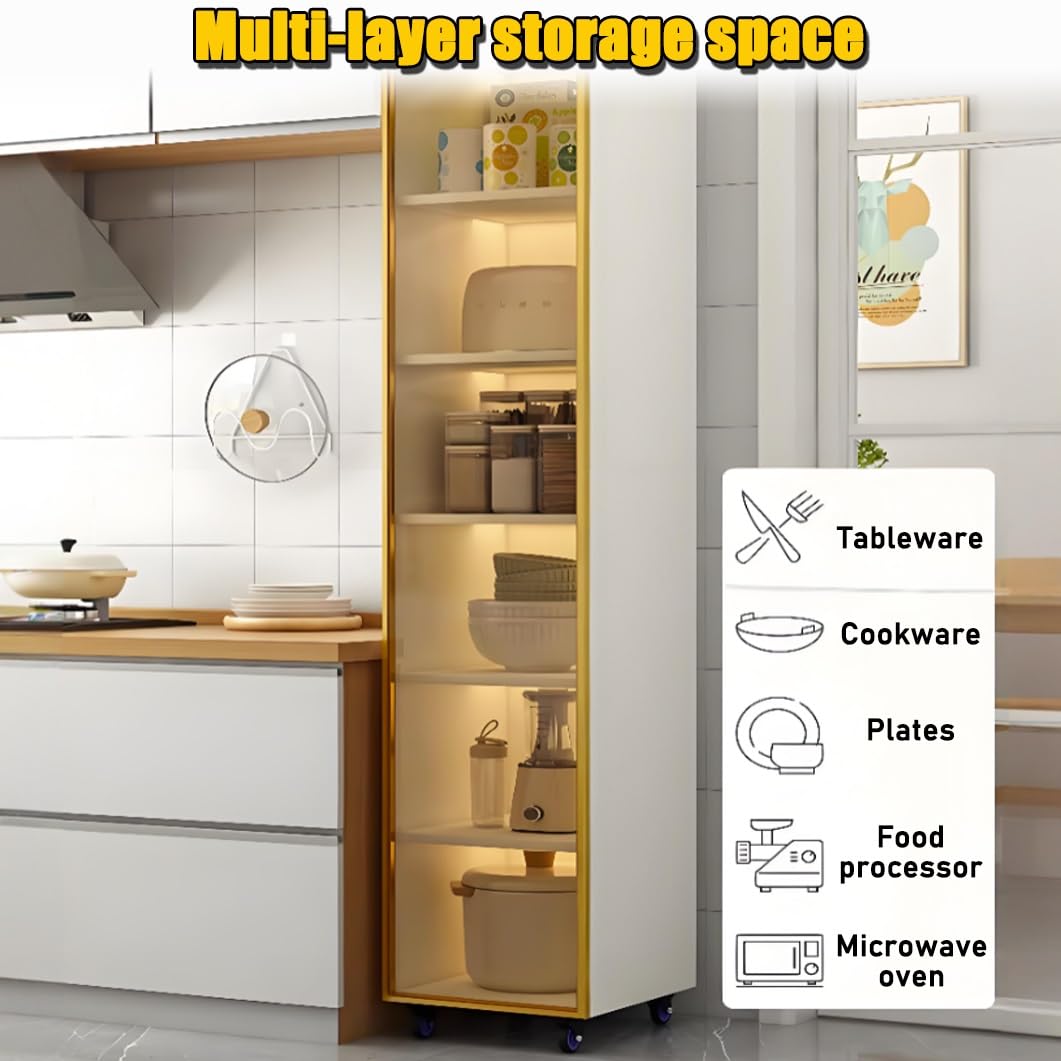 Carrello portaoggetti sottile con ante in vetro temperato, 3 ripiani, per cucina e bagno, con ruote, bianco e nero, 30 x 40 x 103 cm