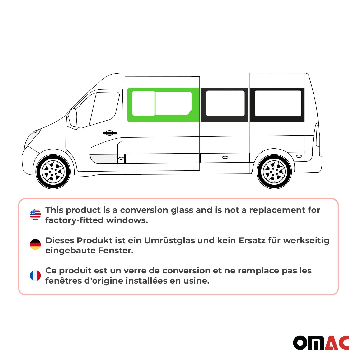 OMAC Seitenfenster Schiebefenster kompatibel mit Renault Master 2010-2024 Links L2 L3 L4 H2