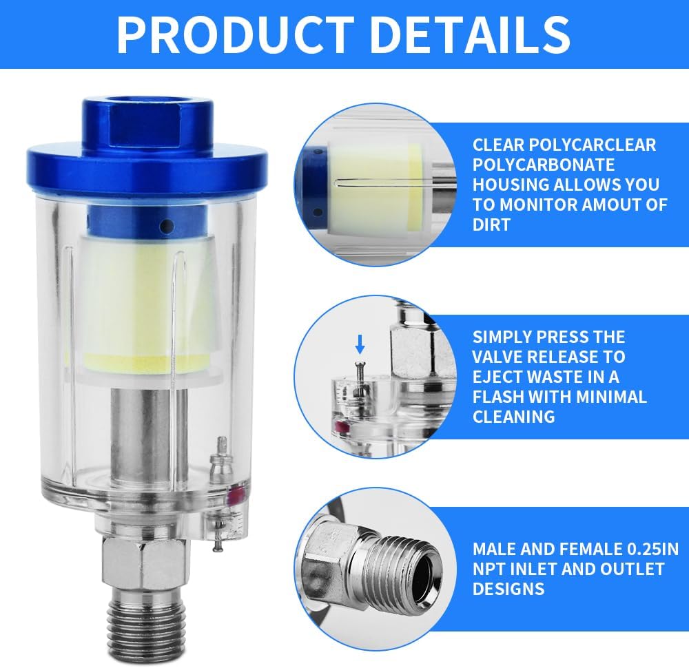 1/4 inch Air Pressure Regulator, Air compressor accessories, spray gun pressure regulator, Oil water separation cleaning filter,2 piece set.