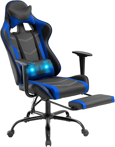 Miniatura 15 de Sillas de juegos para adultos, silla giratoria de piel sintética, ajustable, con soporte lumbar, reposabrazos abatibles, reposacabezas para adultos,