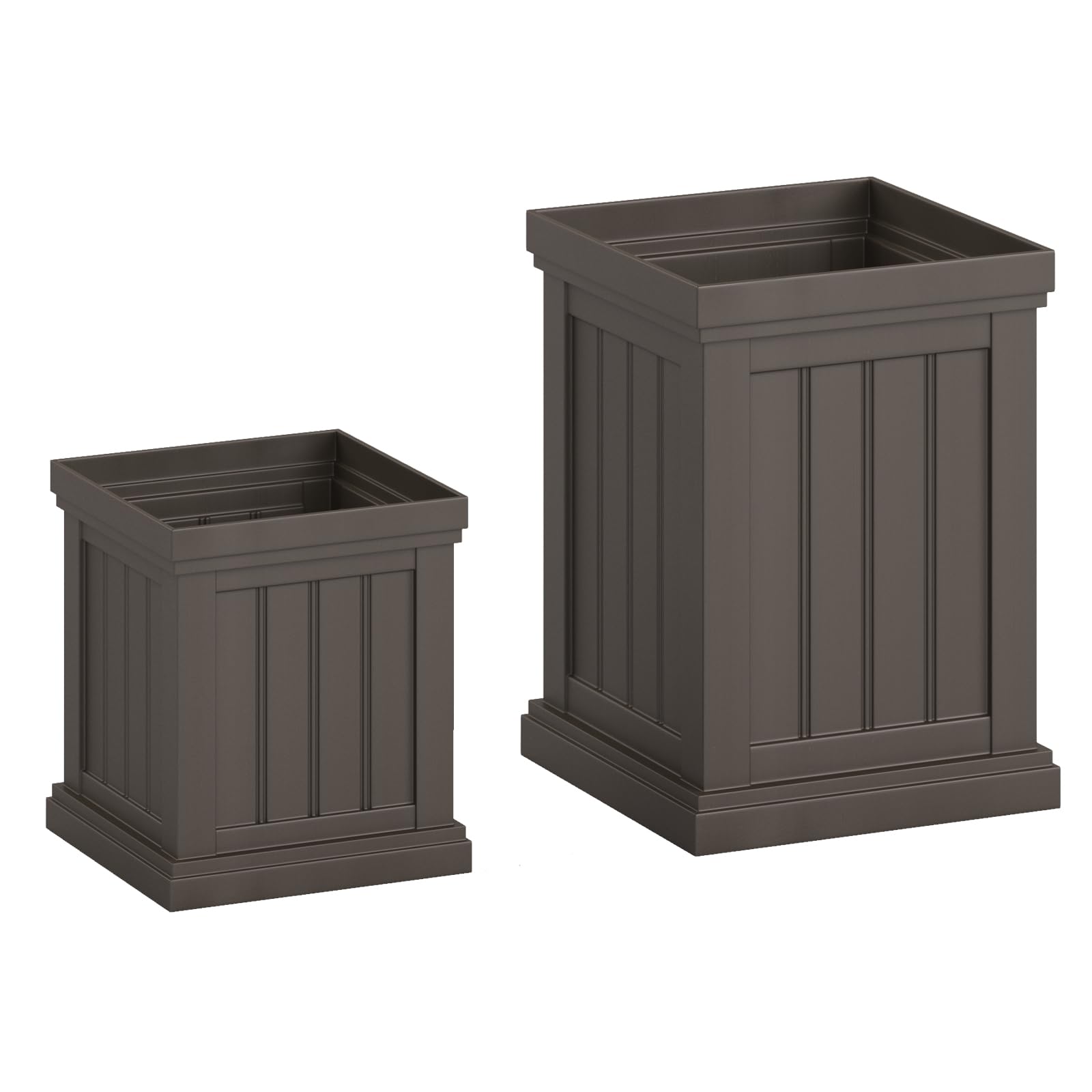 GOPLUS 2er Set Blumentopf Quadratisch, Übertopf mit Entwässerungslöchern, Pflanzentopf wetterfest stapelbar, Blumenübertopf Kunststoff für Garten, Balkon und Veranda, Braun