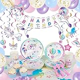 Unicorn Party Supplies Set - Rainbow Unicorn Party Decorations for Girls Birthday Banner Balloons Ta