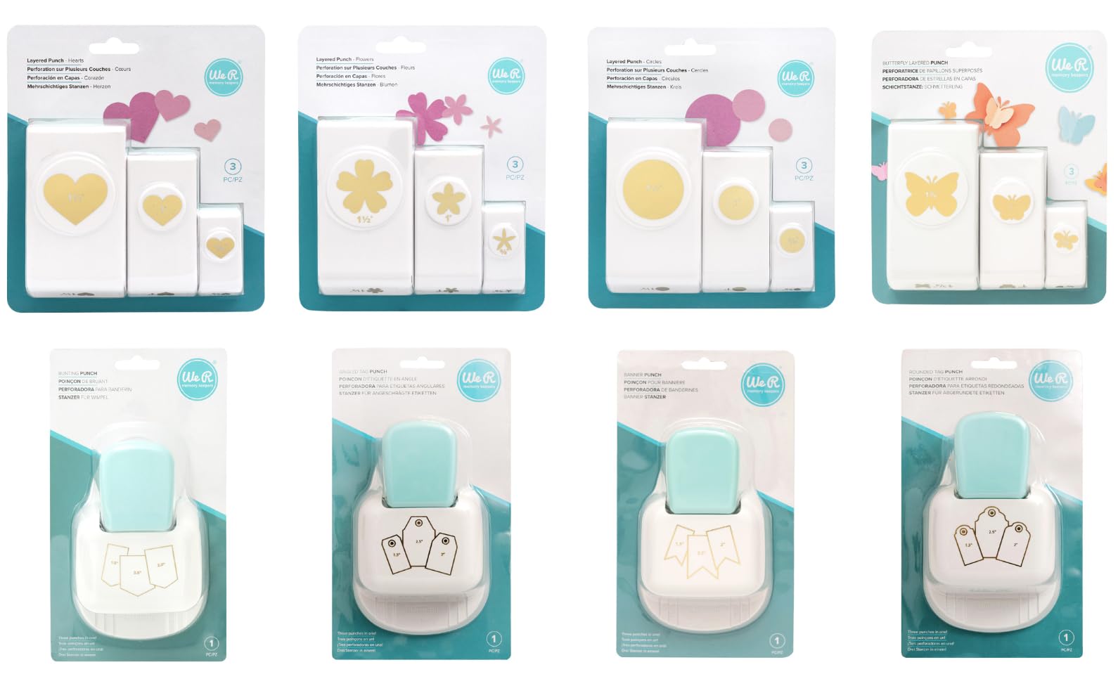 We R Memory KeepersUltimate Punch Bundle, Includes 4 Layered Nesting Punch Sets and 4 Assorted Shapes Punches, Scrapbooking, Butterflies, Hearts, Flowers, Circles, Tags, Banners, Bunting, and More