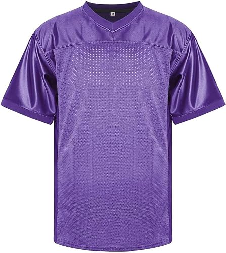 RE-HUO Blank Football Jersey Mesh Practice Athletic T-Shirt Plain Hip Hop Sports Jersey(XL, Purple)