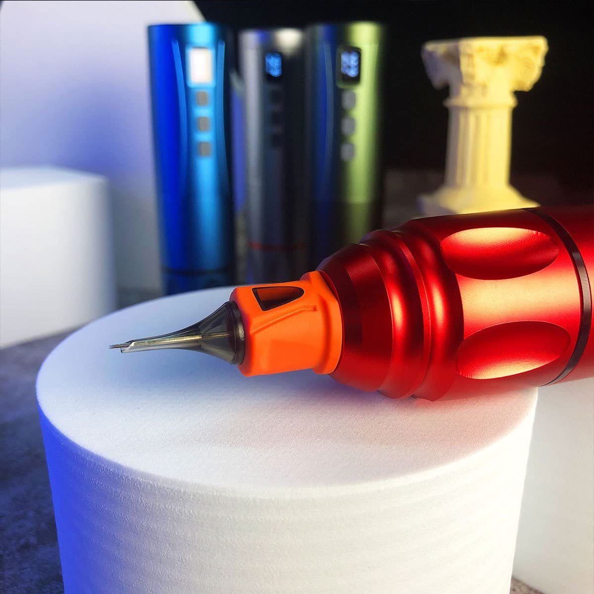 BRONC V7 Tattoo Machine components including pen, battery, and case