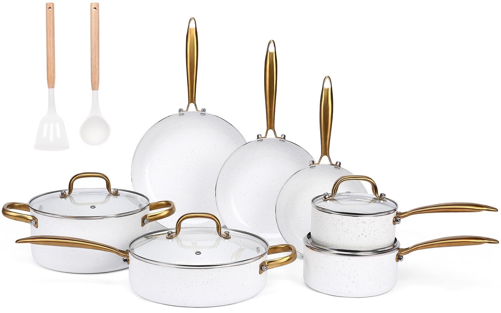 GFTIME Set di pentole e padelle antiaderenti, 18 pezzi, in ceramica di titanio, atossico (PFOS, PFOA), maniglie fresche, design salvaspazio, adatto a forno e lavastoviglie, set di pentole da cucina a