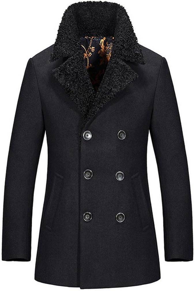 YGT Men's Wool Blend Slim Double Breasted Half Trench Coat Jacket