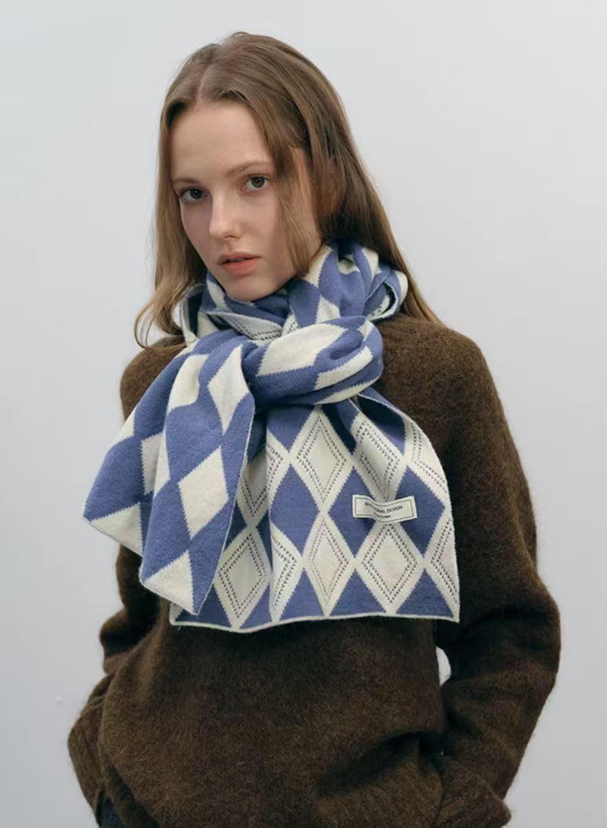 Fashion Argyle Pattern Scarves for Women Fall Winter Plaid Knit Scarf Soft Cold Weather Warm Y2k Accessories