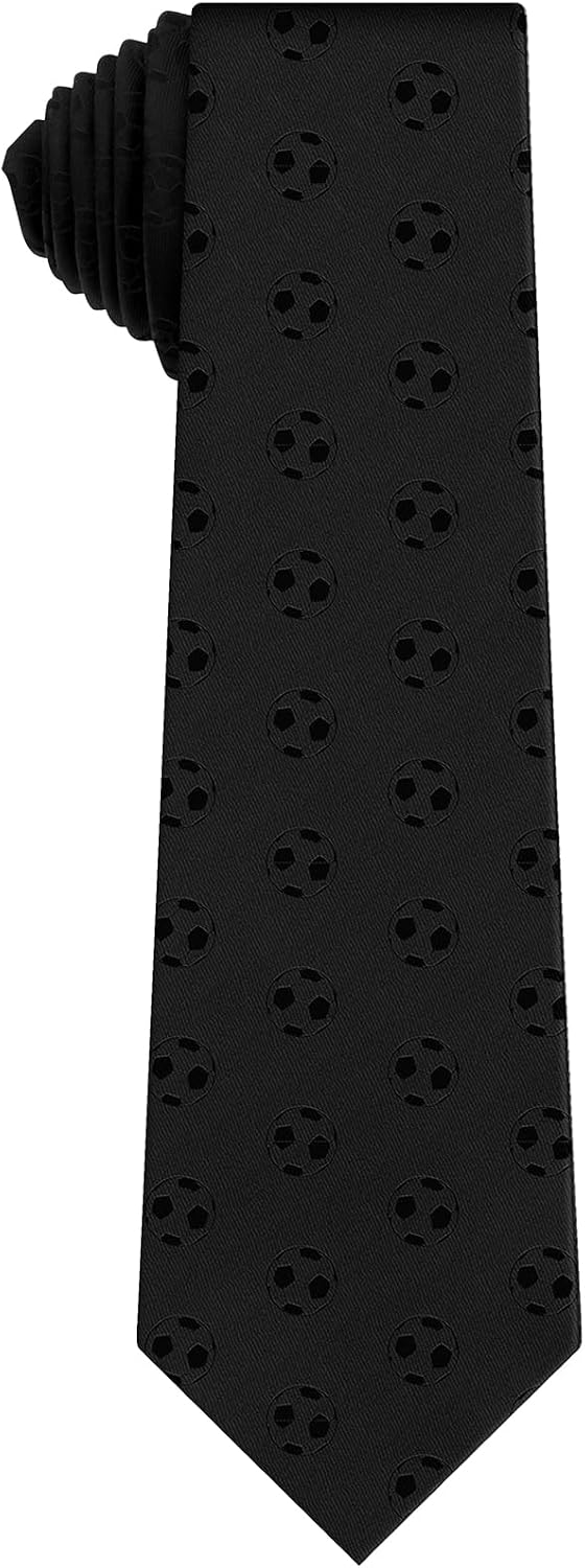 AMITER Woven Necktie with Soccer Pattern, Mens Skinny Neck Ties for Soccer Fan