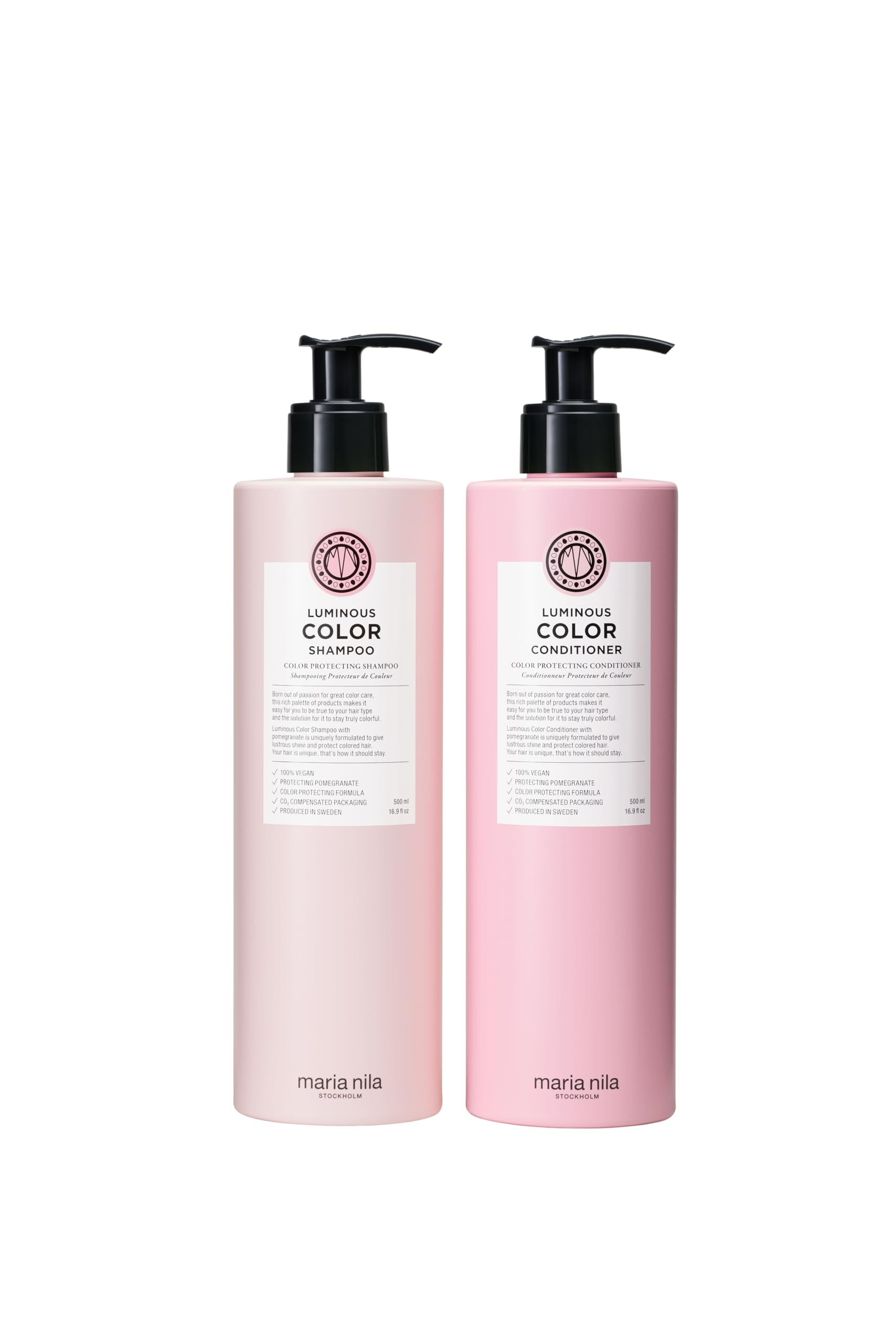 Maria Nila Shampoo und Conditioner Set für coloriertes Haar Farbschutz - Luminous Colour Duo Bundle Haarpflege Set mit Granatapfel und Colour Guard Complex, vegan, sulfat- und parabenfrei, 2x 500ml