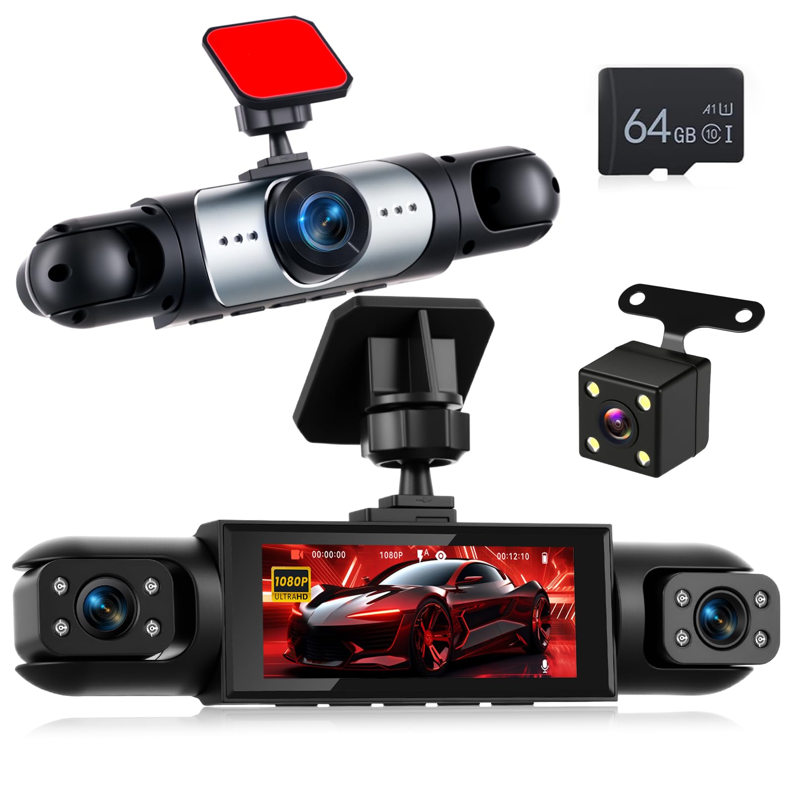 NHOPEEW Dash Cam 4 Canali 1080P per Auto con Telecamere Anteriore e Posteriore