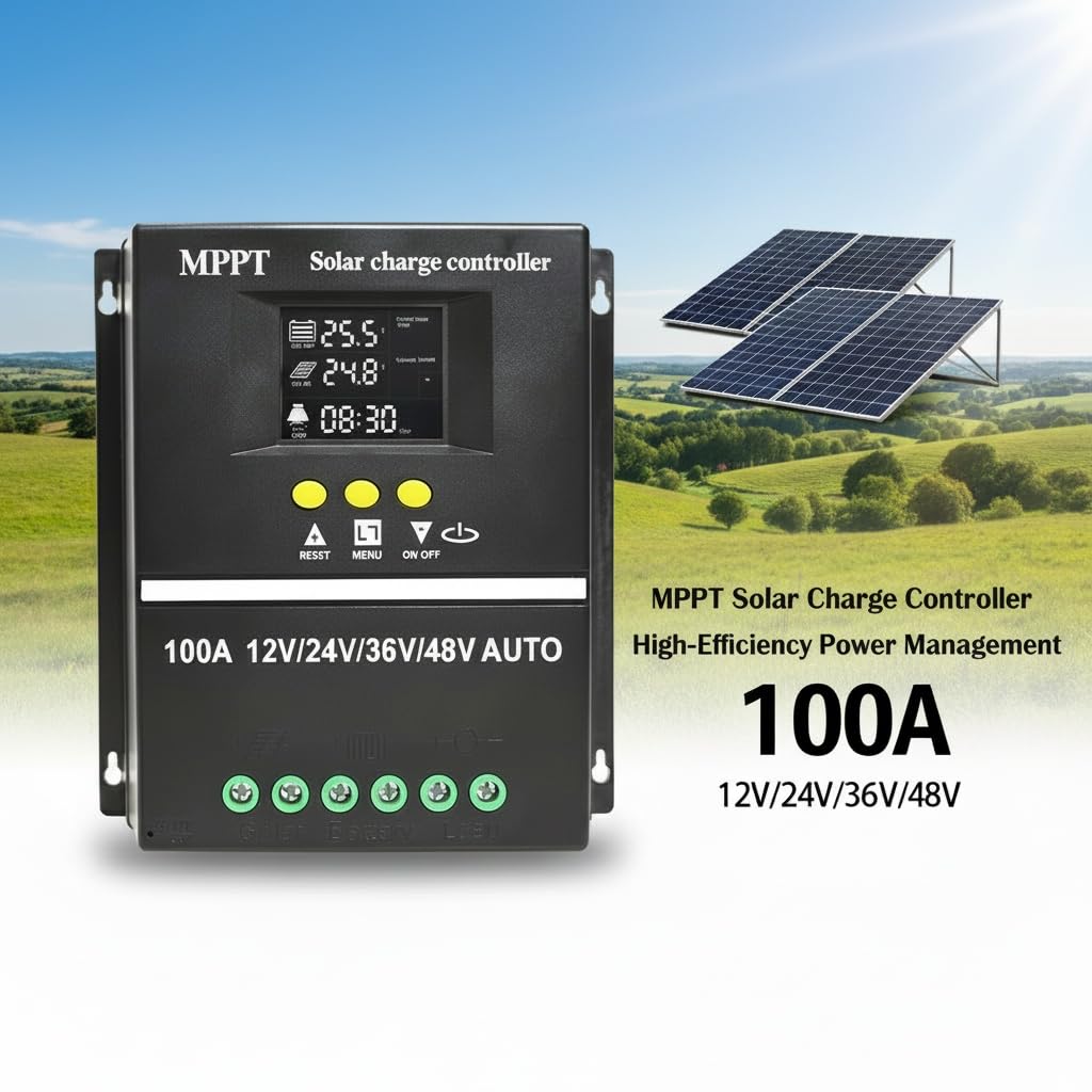 100 A MPPT-Chargeregler, 100 A Solar-Battery-Controller, 12/24/36/48 VBlei-Säure- und Lithium-Batterien, Affichage LCD, Protection contre la charge, Design étanche à l'eau