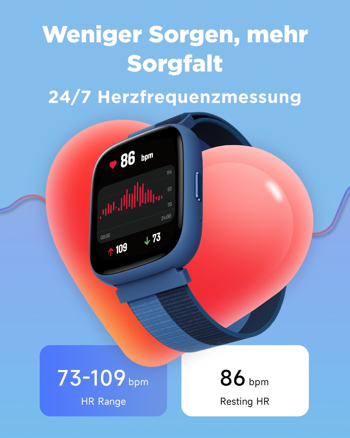 BIGGERFIVE Smartwatch Kinder 1,8" Fitness Uhr Schrittzähler 24/7 Puls IP68 Wasserdicht Schlafmonitor Wecker 5 Puzzlespiele Fitness Tracker Mädchen Jungen Teens 5-16 Nylon