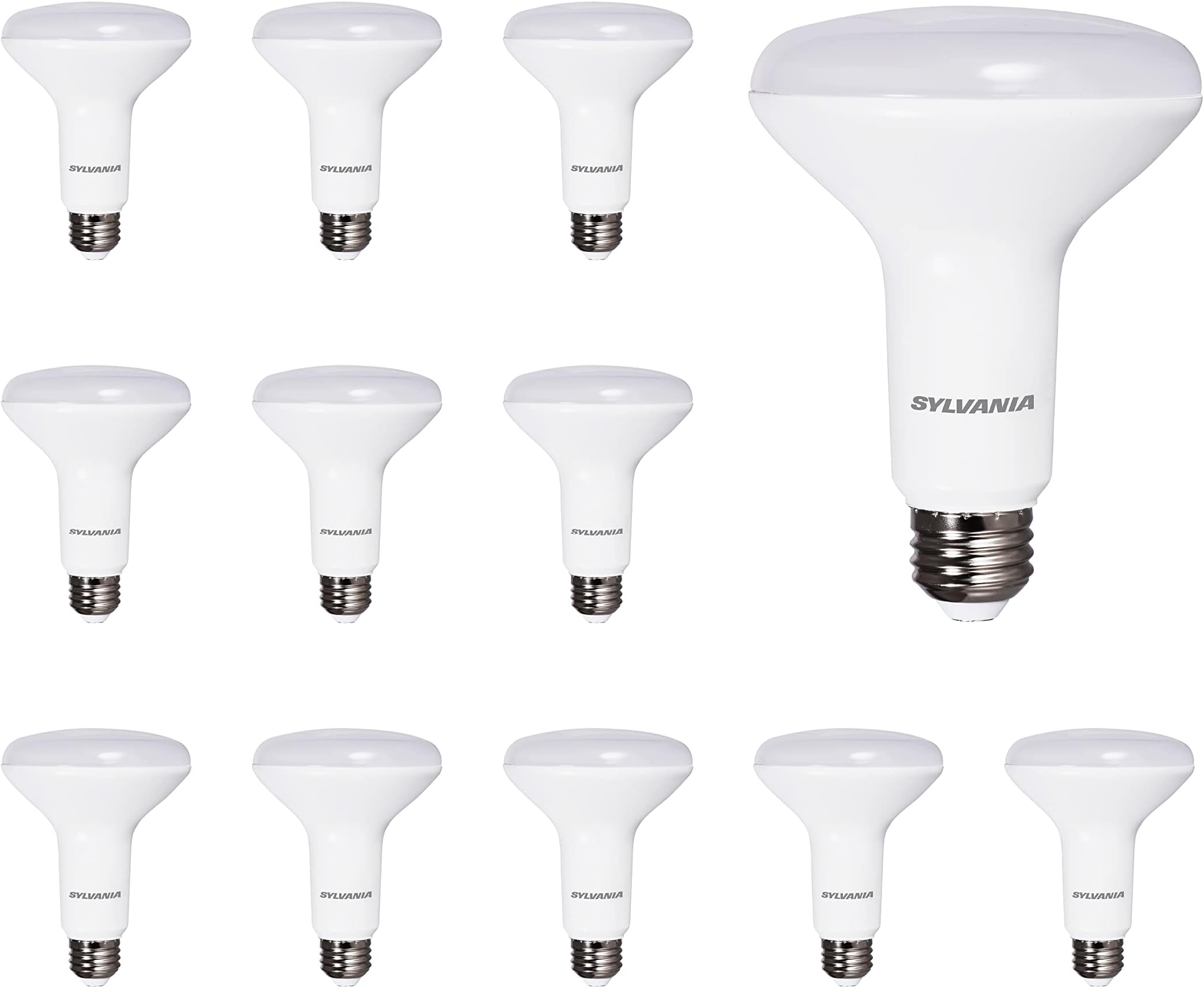- Sylvania LED Flood BR30 Light Bulb, 65W = 9W, 10 Year, 650 Lumens, Dimmable, 3000K, White - 12 Pack (41263)
