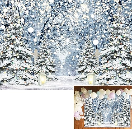 BINQOO 7x5ft Winter Forest Backdrop Winter Snowy Tree Scene Photo Backdrop