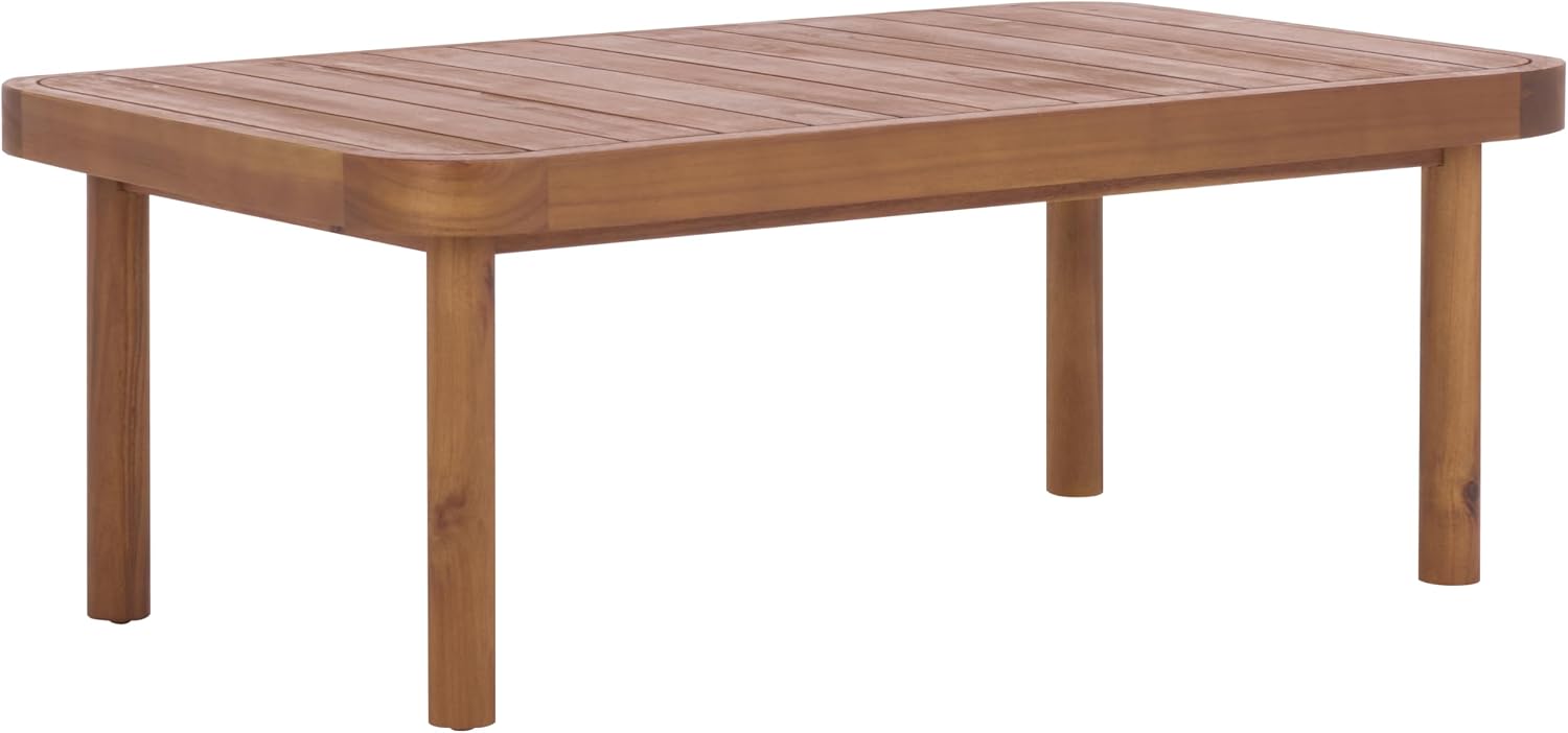 SAFAVIEH Outdoor Patio Furniture Collection - Cardori Teak & Cream Solid Wood Bench with Cushions and Coffee Table Set, 2-Piece Patio Seating Ensemble (PAT6808A)