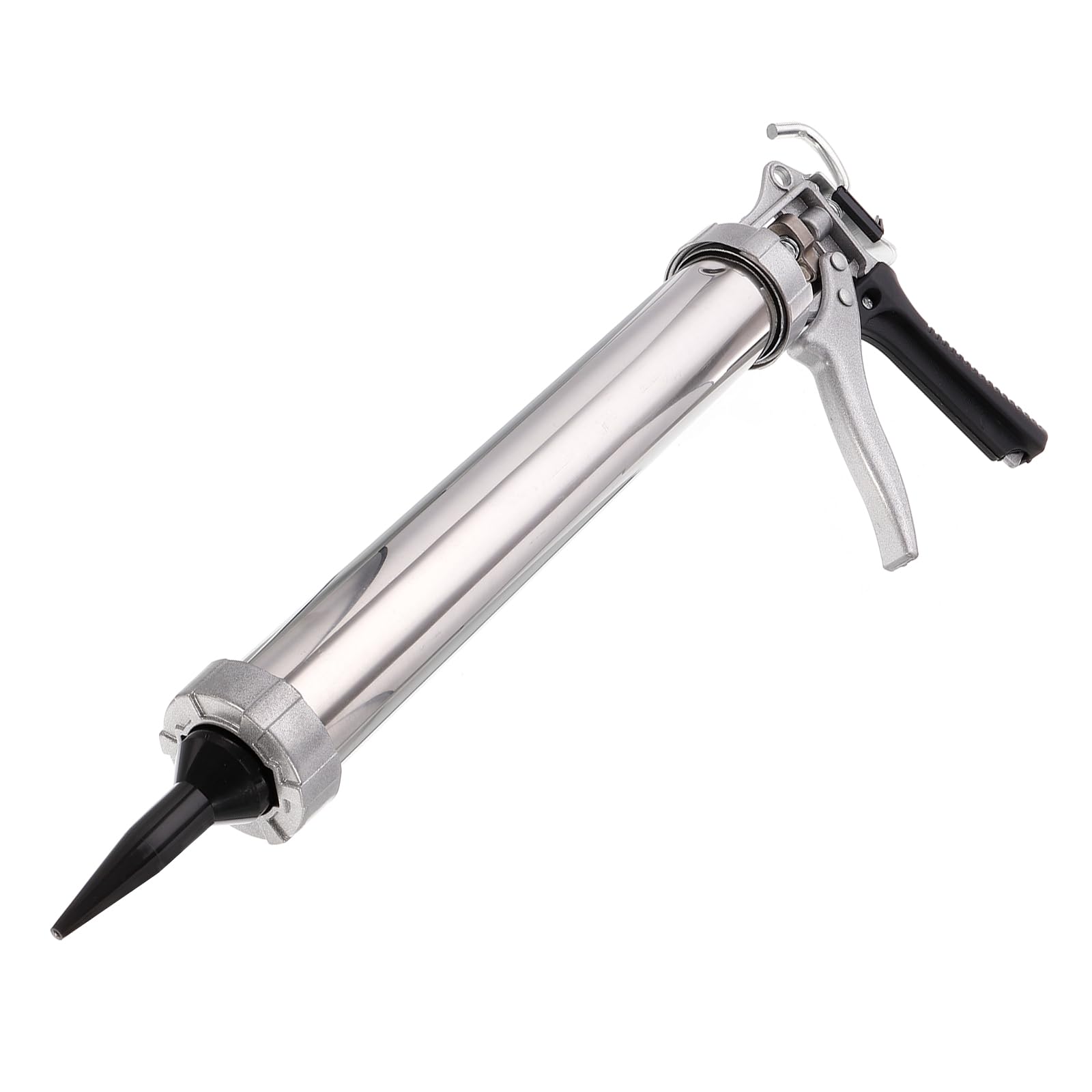 uxcell Pistolet à calfeutrer manuel à saucisses, cartouche de mastic en acier inoxydable, applicateur de tube de mastic 600 ml, rapport de poussée 12:1 avec buses cônes, ton argenté