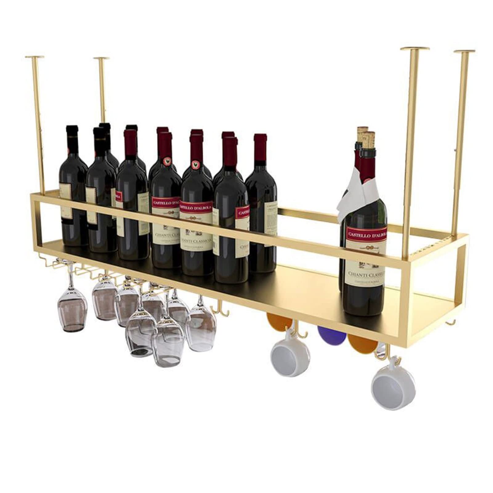 Porte-bouteilles de vin de plafond suspendu avec support de verres pour cuisine et bar