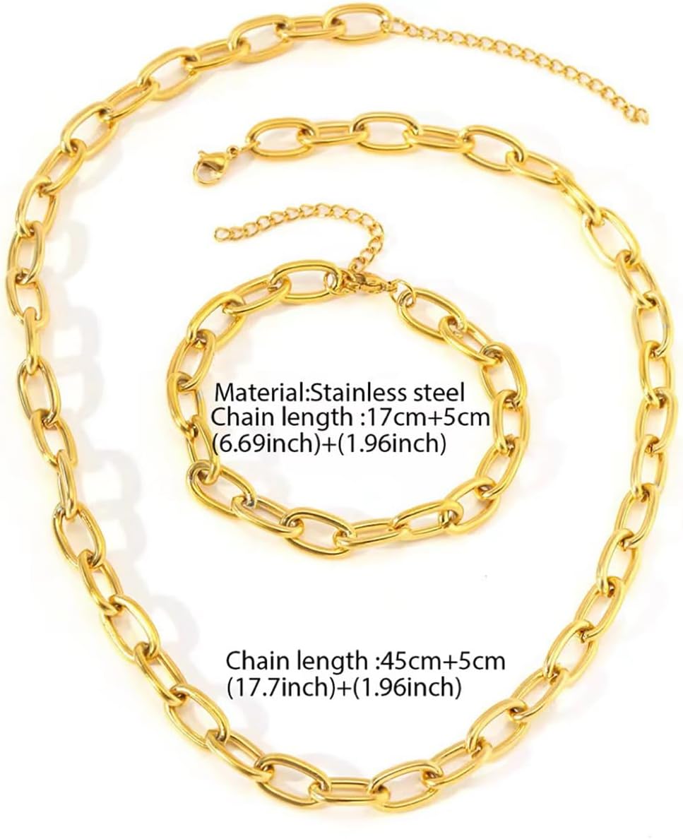 Gold Paperclip Chain Necklace Bracelet Set for Women Chunky Statement Choker Necklace Bracelet Set Dainty Rectangle Paperclip Link Chain Set Trendy Chunky Paperclip Jewelry - Image 4