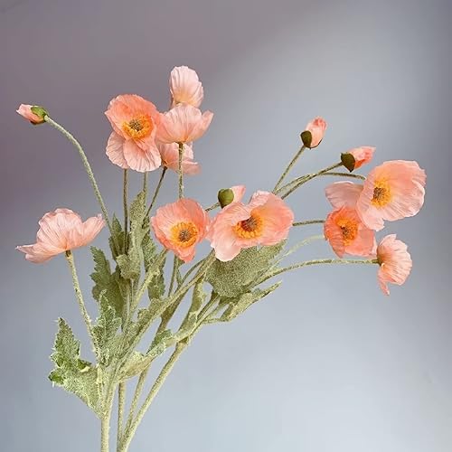 Miniatura 7 de Emivery 6 piezas de flores de amapola artificiales de amapola rosa, ramo de boda, flores de amapola de seda, centro de mesa para decoración del