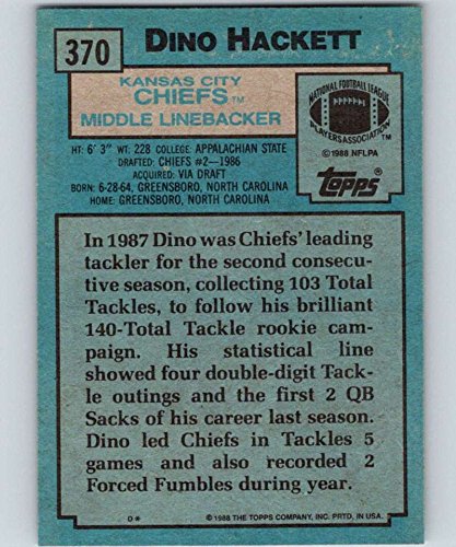 Amazon.com: 1988 TOPPS #370 DINO HACKETT NMMT (RC) CHIEFS
