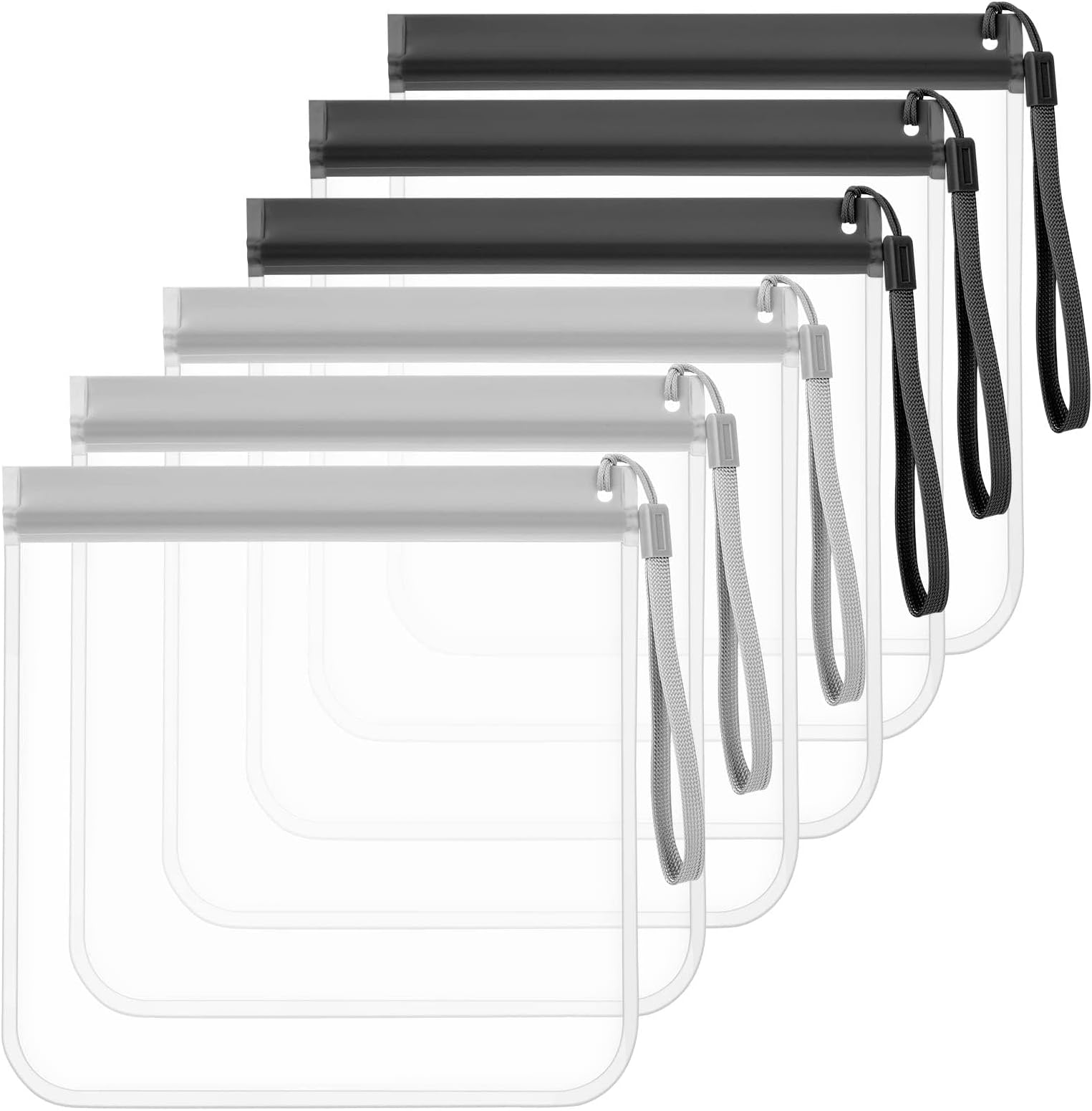 Transparent Cosmetic Bag, 6PCS Clear Travel Toiletry Bag, 20x20cm Airport Security Liquids Bags, Leakproof Waterproof Airline Cosmetics Travel Bags for Women Men(Black & Grey)