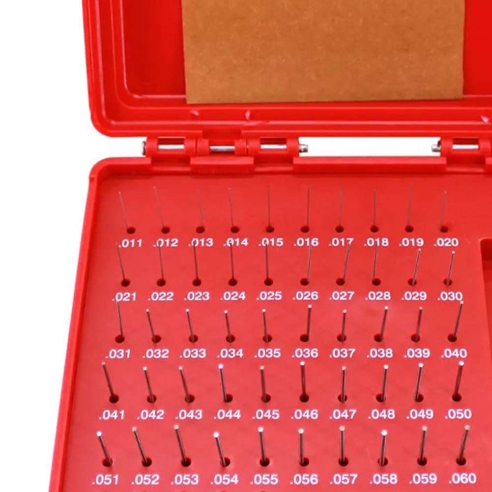 Stahl-Stiftlehren-Set 50-teilig 0,011–0,060 Zoll M0 Plus-Toleranz ±0,0002" für Bohrungsprüfung und Kalibrierung von Messschieber Mikrometer in Werkstatt und Qualitätskontrolle mit Aufbewahrungsbox