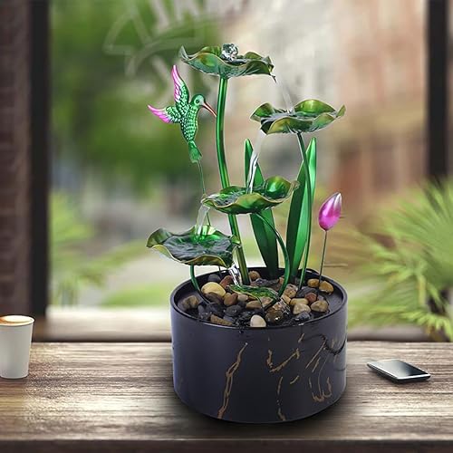 Waterfall Fountain Indoor,Tabletop Fountain, 5-Tier Lotus Desk Top Water Fountain, Waterfall Humidifier Zen Water Fall Fountain for Bedroom, Home Office Decor Gift