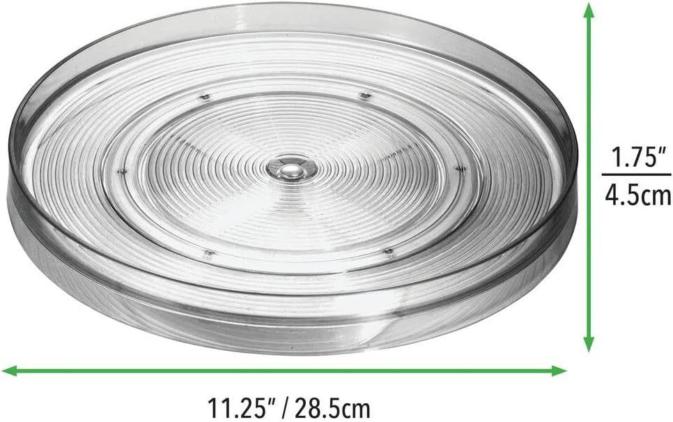 mDesign Lazy Susan Plastic Turntable Food Storage Container for Cabinets, Pantry, Refrigerator, Countertops, Spinning Organizer for Spice Bottles Jar, Condiments, Baking - 11.25" Round - Smoke Gray