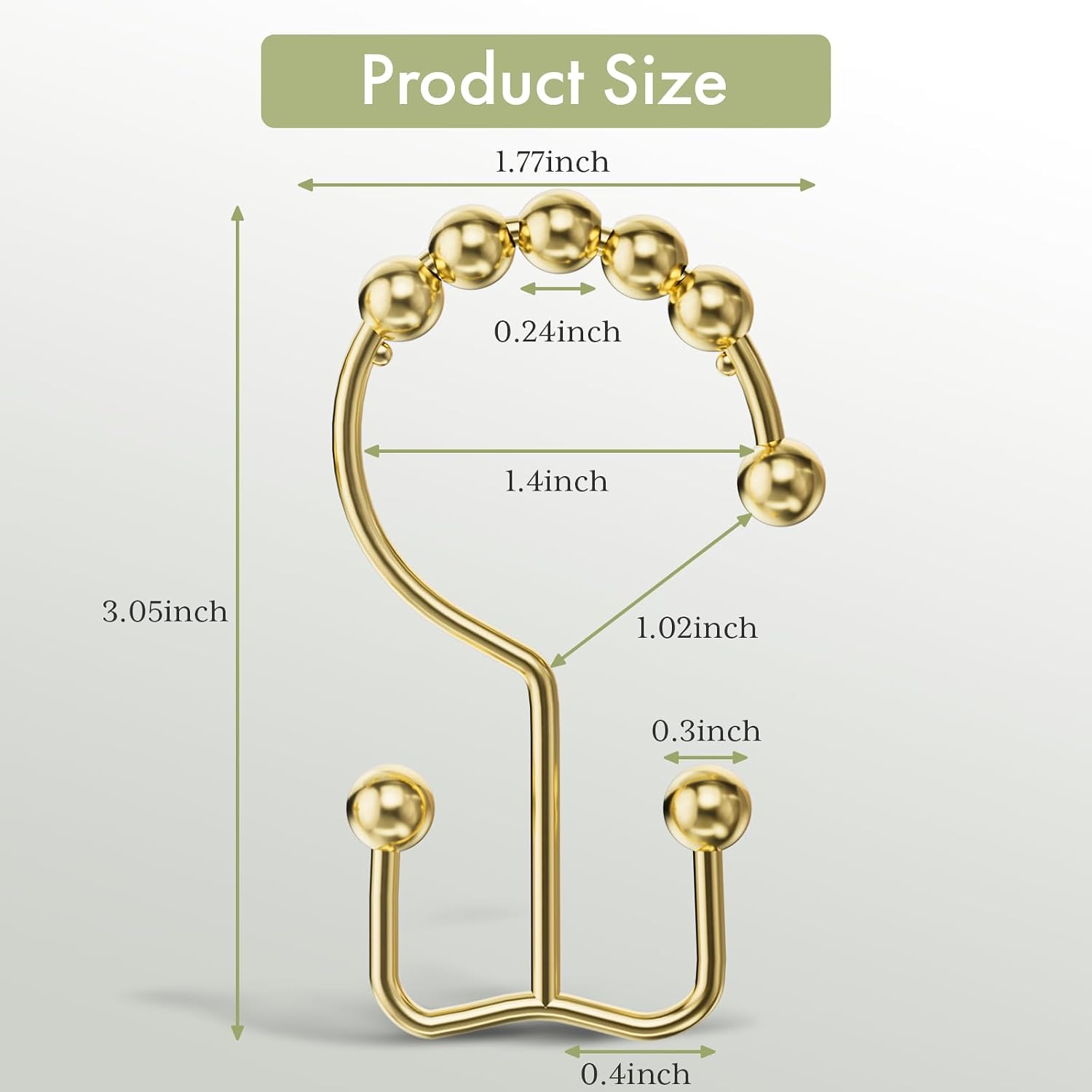  Gold Shower Curtain Hooks Rings, Stainless Steel Shower Curtain Rings, 12Pcs Double Glide Shower Hooks for Bathroom Shower Curtain Rods Dual Rust-Resistant Shower Rings thumbnail