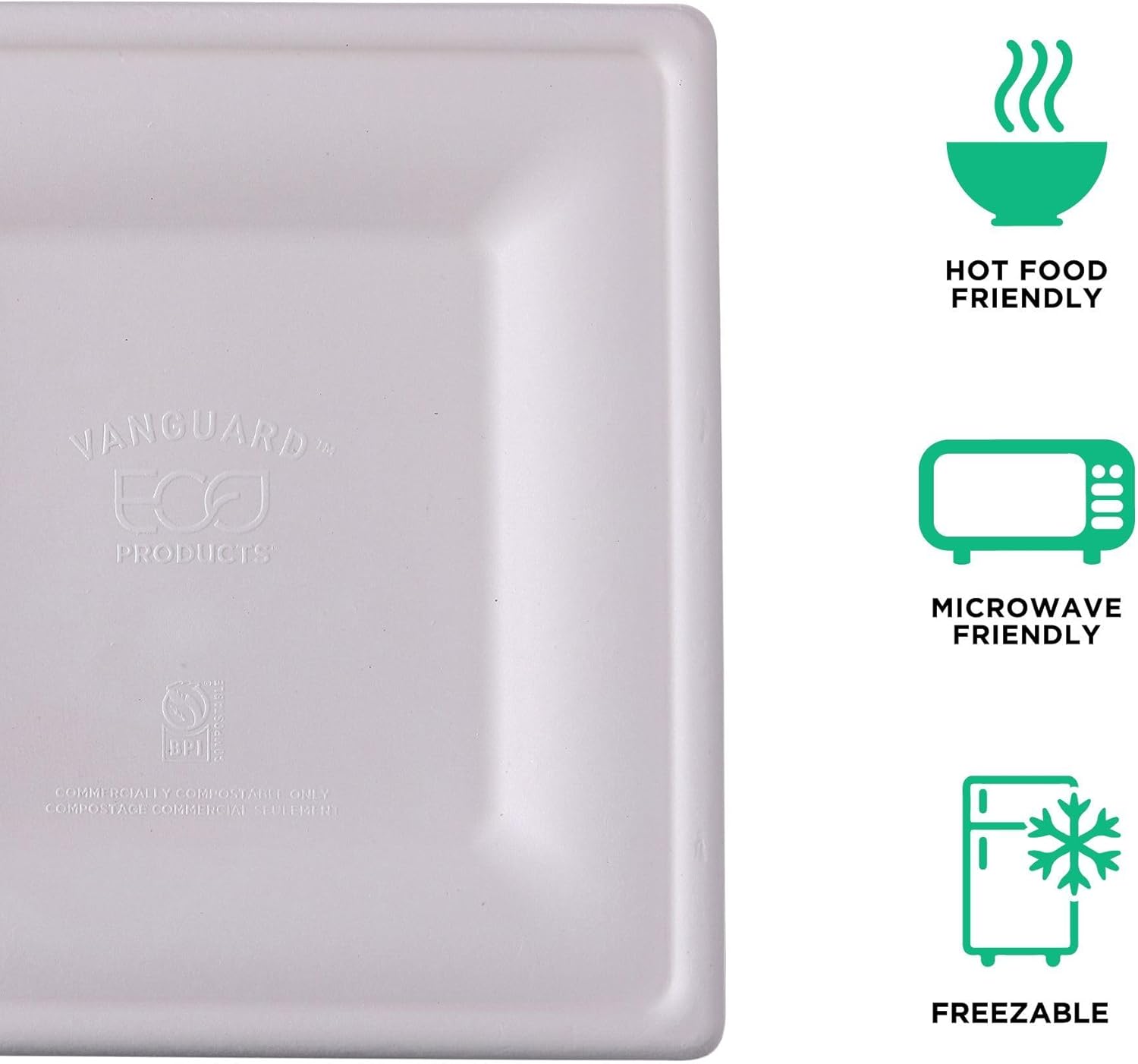 ECO PRODUCTS Compostable Vanguard 10" Square Paper Plates, Pack of 50, Disposable White Molded Fiber, Tree-Free, Stronger Than Paper & Styrofoam, No-Added PFAS, ASTM Compliant, BPI-Certified