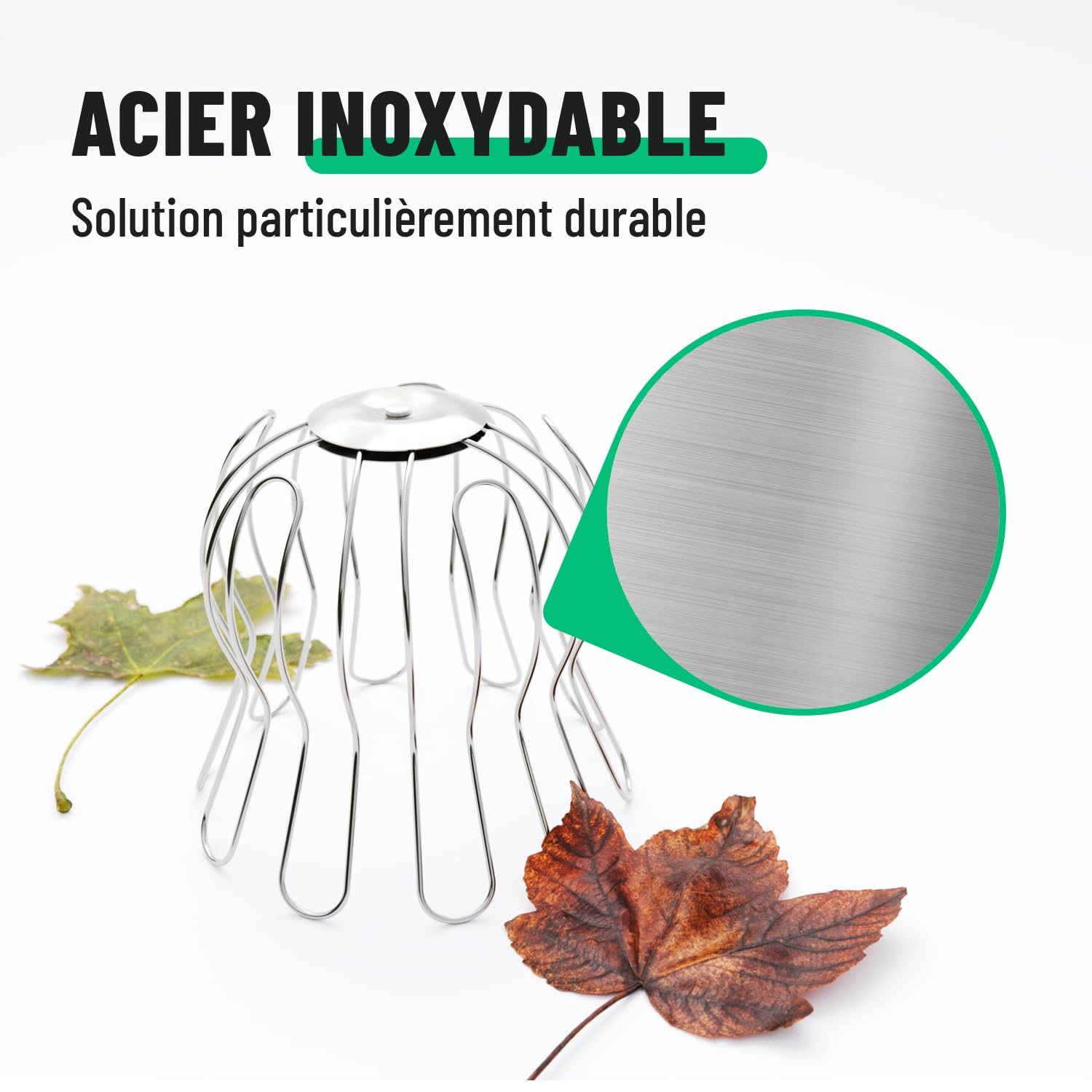 greate 2x Protection anti feuille gouttière en acier inoxydable, réglable de 87 à 100 mm - crapaudine de gouttière - filtre gouttiere, crepinette gouttiere