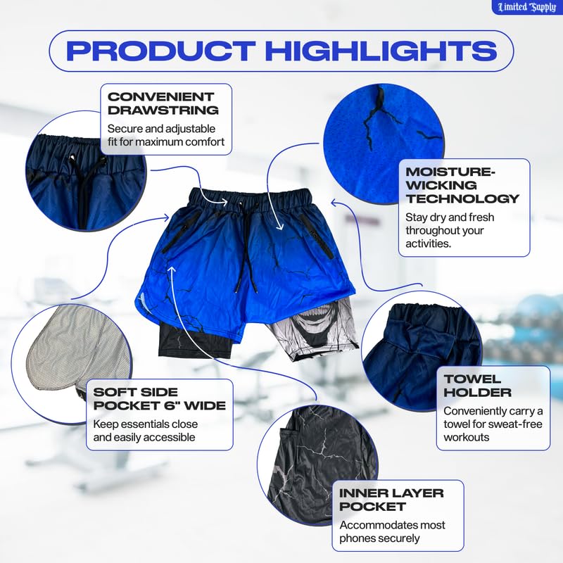 CROWN - Pantalones cortos de compresión elásticos transpirables con bolsillos y toallero