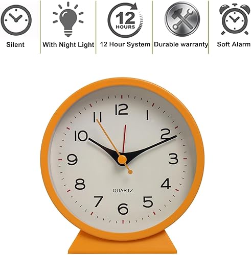 Miniatura 3 de SHISEDECO Reloj despertador analógico retro antiguo de 4.5 pulgadas, funciona con pilas, pequeño reloj de noche silencioso con función de luz,