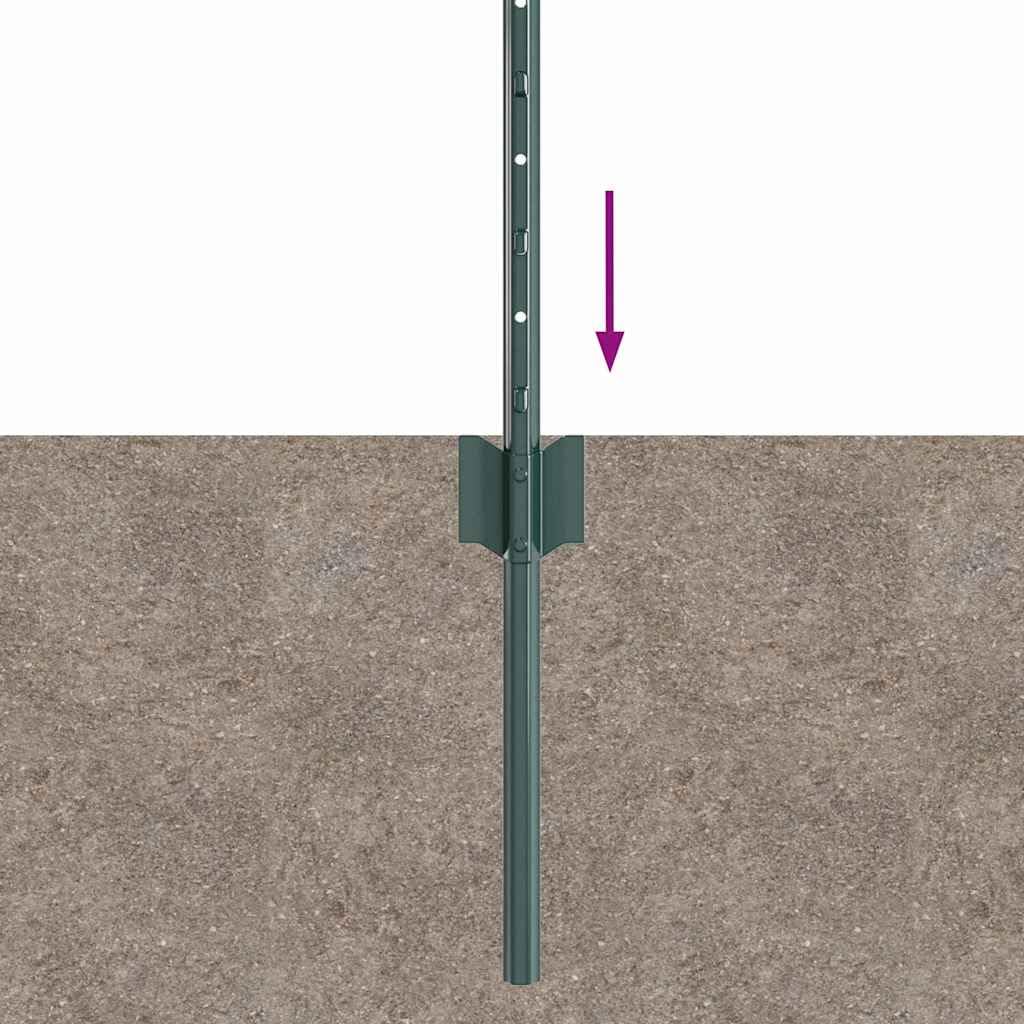 Postes de valla de hormigón de acero con recubrimiento en polvo verde, 100 cm de altura, juego de 22 para sistemas de vallas, para montaje como estaca y soporte, resistente a la intemperie