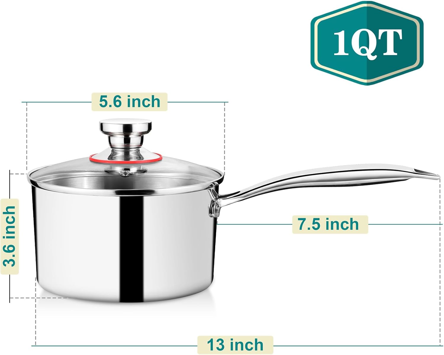 P&P CHEF 1 Quart Tri-Ply Stockpot and Saucepan, Stainless Steel Sauce Pan with Lid, Cooking Induction Pot, Kitchen Cookware for All Stoves, Non-Toxic, Durable & Dishwasher Safe, 1 Piece - Image 2