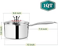 Vista 2 de P&P CHEF Olla y cacerola de tres capas de 1 cuarto de galón, sartén de acero inoxidable con tapa, olla de inducción de cocina, utensilios de cocina