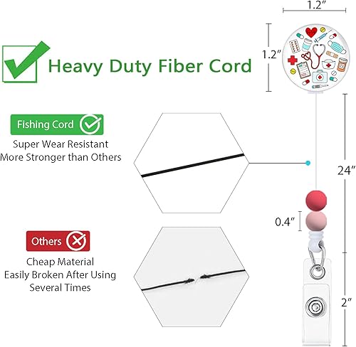 Miniatura 6 de Carretes retráctiles con cuentas, carretes de insignia de enfermera, divertidos soportes para tarjetas de identificación retráctiles, clips de