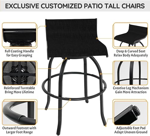 Miniatura 6 de Sundale Outdoor Juego de 2 taburetes de bar giratorios con respaldo, sillas altas de tela de textileno para todo tipo de clima, taburetes altos sin