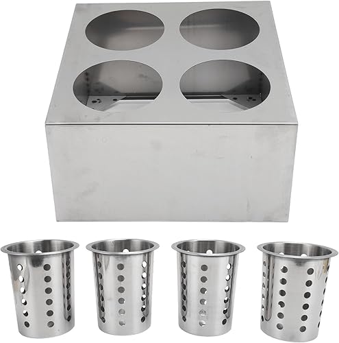 Miniatura 1 de Stainless Steel Cutlery Holder Double Row 4 Compartment Utensil Storage with Non Slip Bottom, Multifunctional Use Flatware Storage Container for