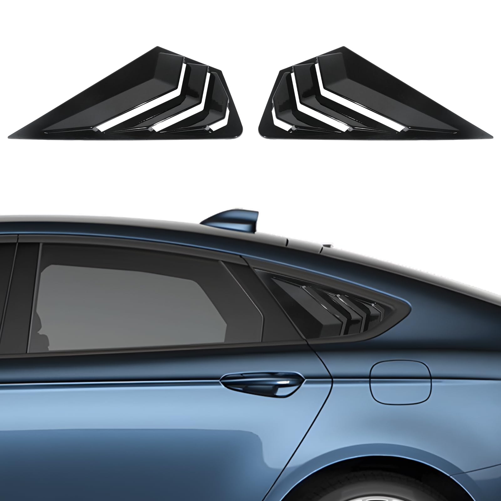 Flixon 2PCS Window Louvers Racing Style Compatible with 2022-2024 Ford Mondeo Fusion, Exterior Rear Side Window Louvers Air Vent Scoop Shades Cover Blinds (Glossy Black)