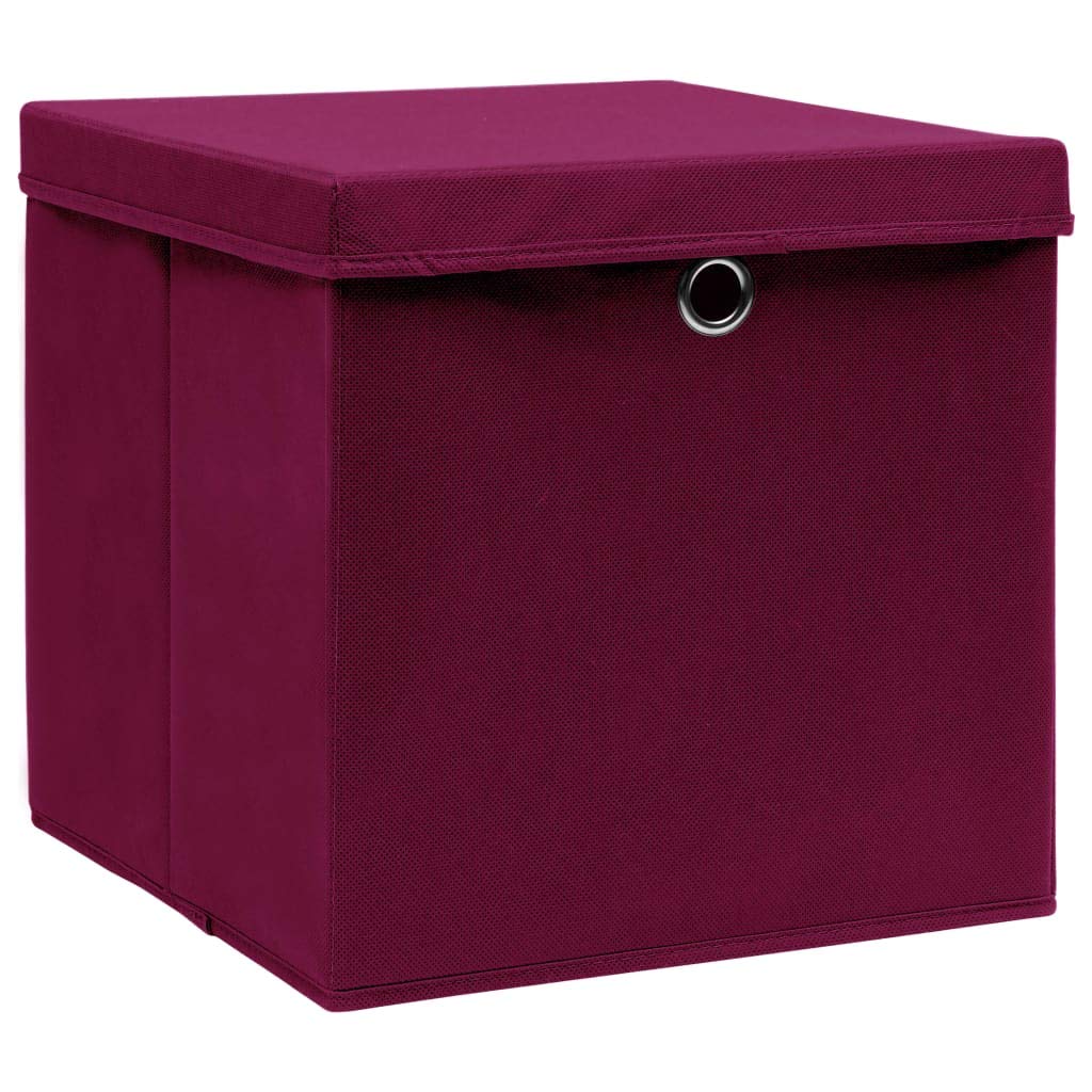 LAPOOH Aufbewahrungsboxen mit Deckel 4 STK Spielzeugkiste, Aufbewahrungskiste, Kleideraufbewahrung, Kleideraufbewahrung & Organisation, Dunkelrot 32×32×32cm Stoff