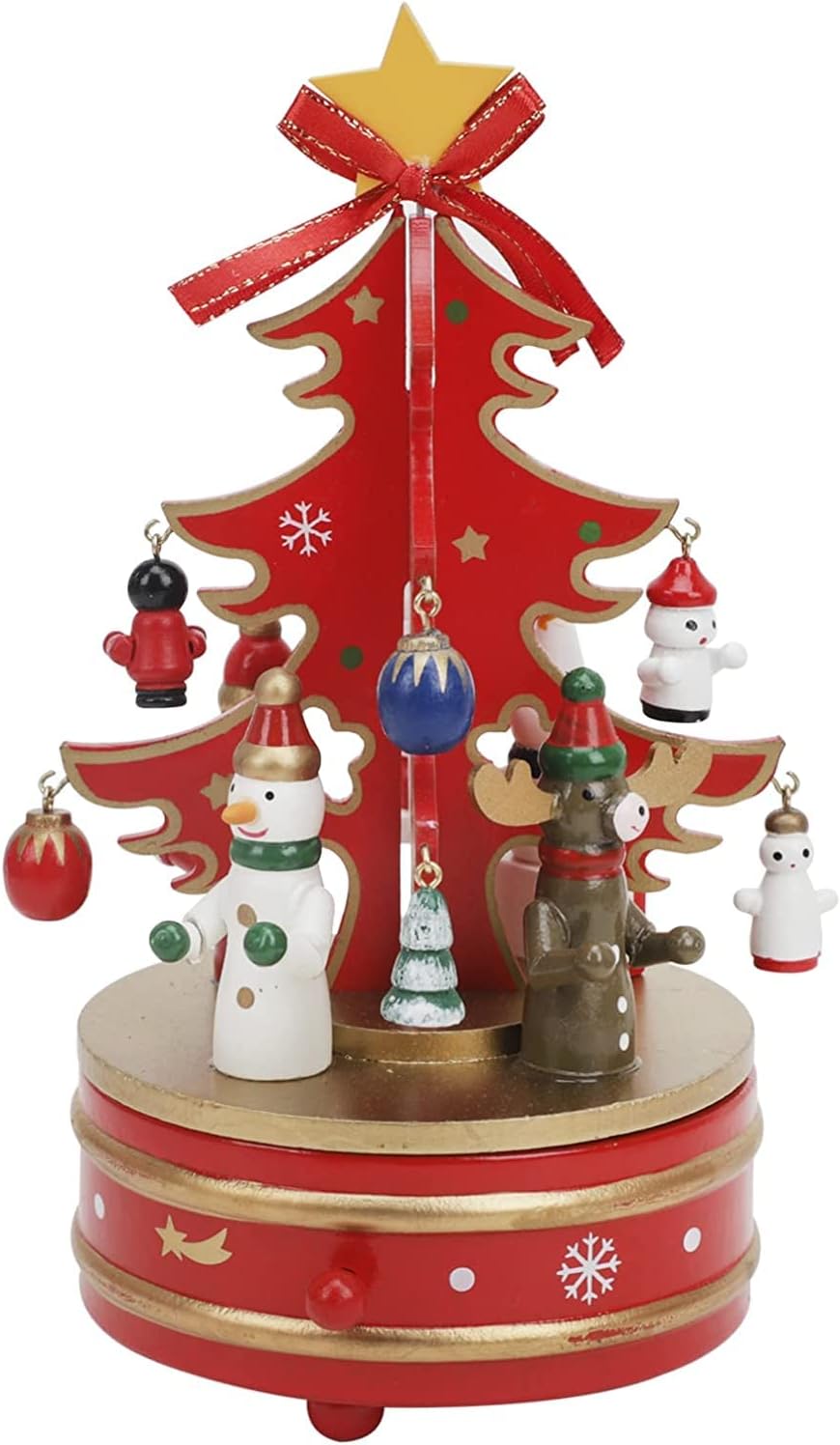GGerou Christmas Musicals Box for Kids,Wooden Retro Music Box Christmas Tree Figurines,Rotating Jingle Bells Wind Up Music Box Christmas Gift for Toddlers,for Holiday/Birthday/Party/Wedding (Red)