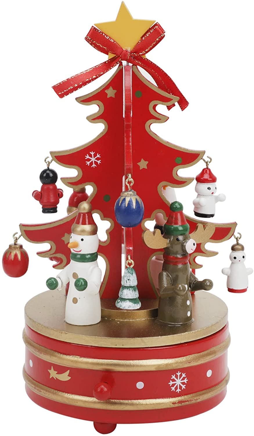 GGerou Christmas Musicals Box for Kids,Wooden Retro Music Box Christmas Tree Figurines,Rotating Jingle Bells Wind Up Music Box Christmas Gift for Toddlers,for Holiday/Birthday/Party/Wedding (Red)