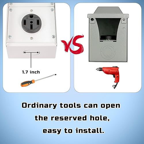 Miniatura 4 de Toma de corriente RV de 50 amperios con disyuntor, receptáculo de exterior con cerradura para RV con carcasa impermeable NEMA-3R, NEMA 14-50R,