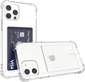 Upgrade Clear Card Case Compatible with iPhone 12/12 Pro 6.1 inch, Slim Fit Thin Protective Soft TPU Shock-Absorbing Wallet Case with Card Holder