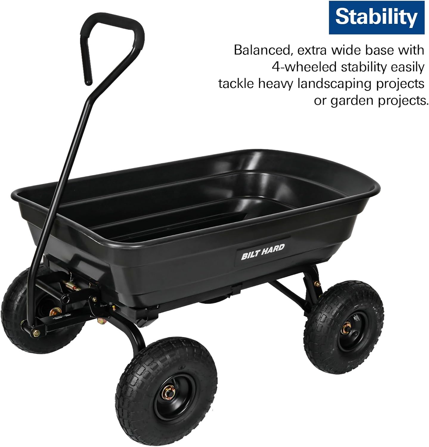 BILT HARD 600 lbs Poly Garden Dump Cart with 180° Rotating Handle, 4 Cu.Ft. Capacity Heavy Duty 4 Wheel Garden Carts for Yard, Outdoor
